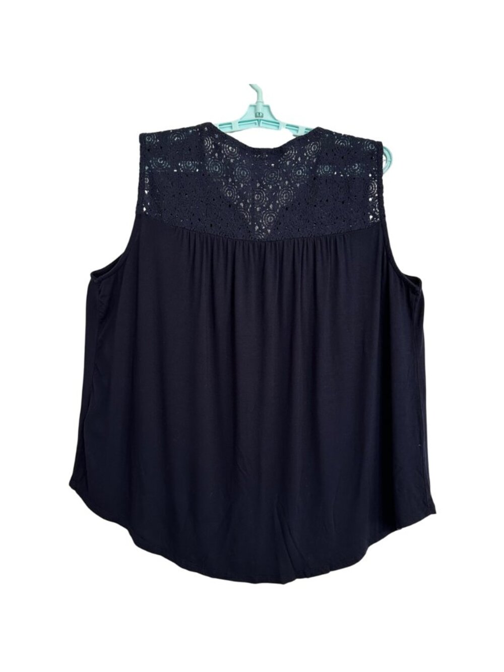 Artesia Navy Blue Embroidered Sleeveless Top XXL Womens Boho Lace Yoke Hippie - Picture 3 of 8